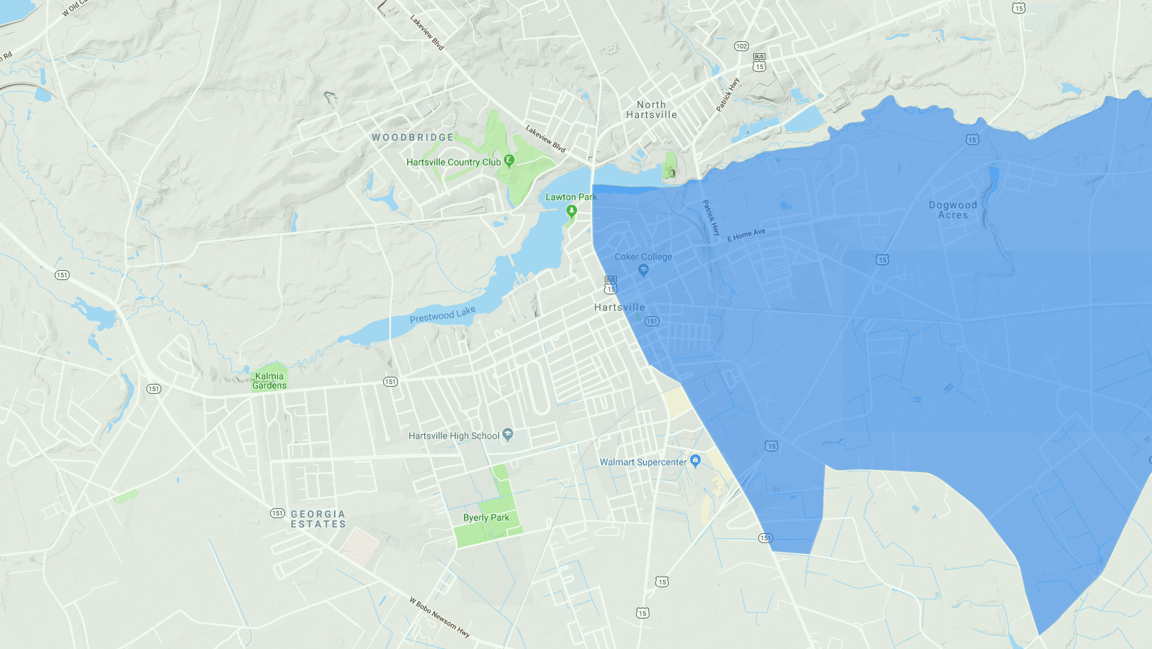 A screenshot of the Hartsville, SC area of the SC Opportunity Zone Map.